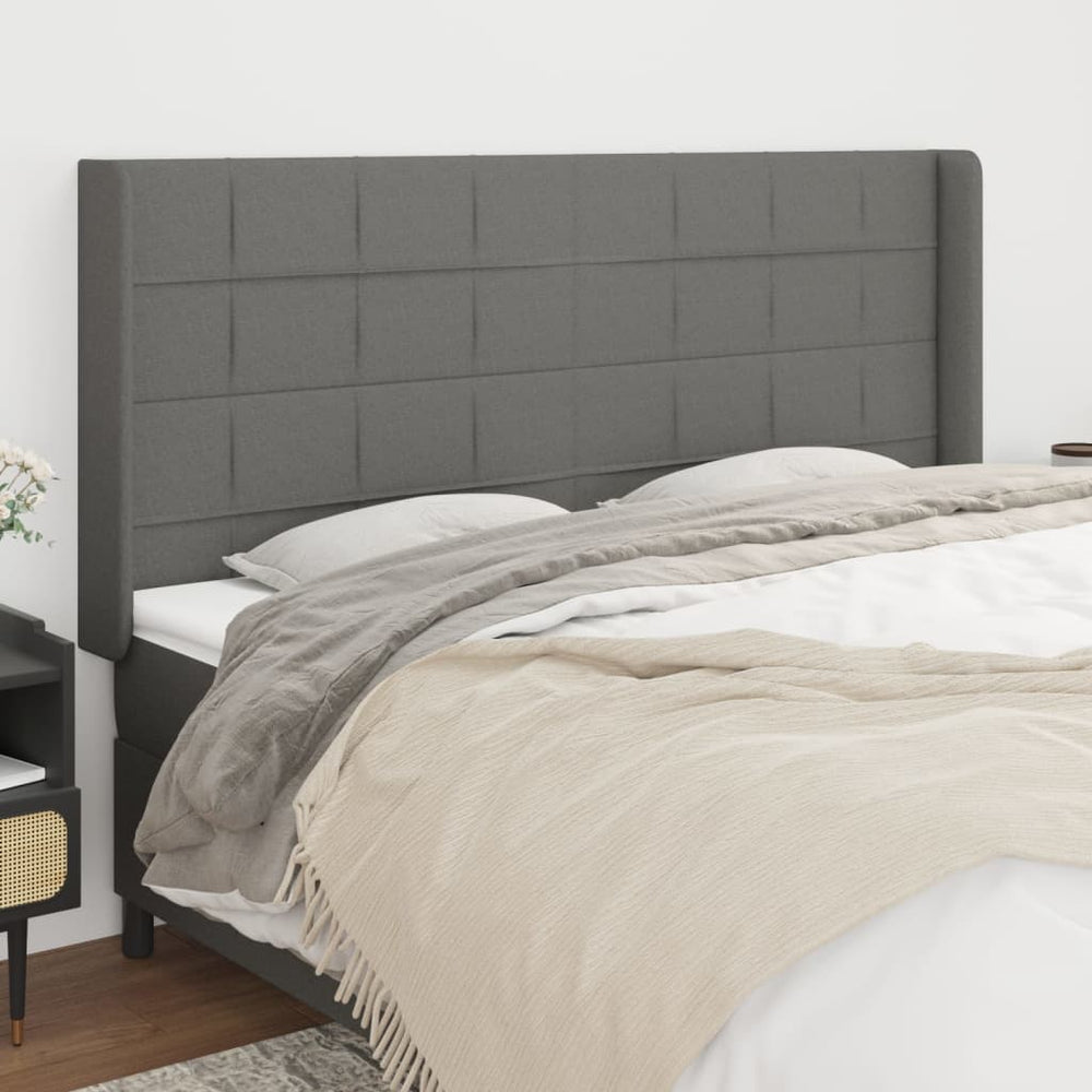 vidaXL Tête de lit à oreilles Gris foncé 203x16x118/128 cm Tissu