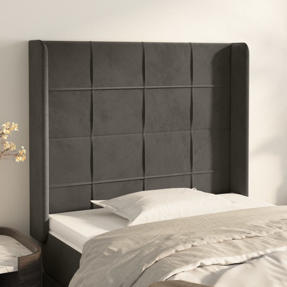 vidaXL Tête de lit à oreilles Gris foncé 93x16x118/128 cm Velours