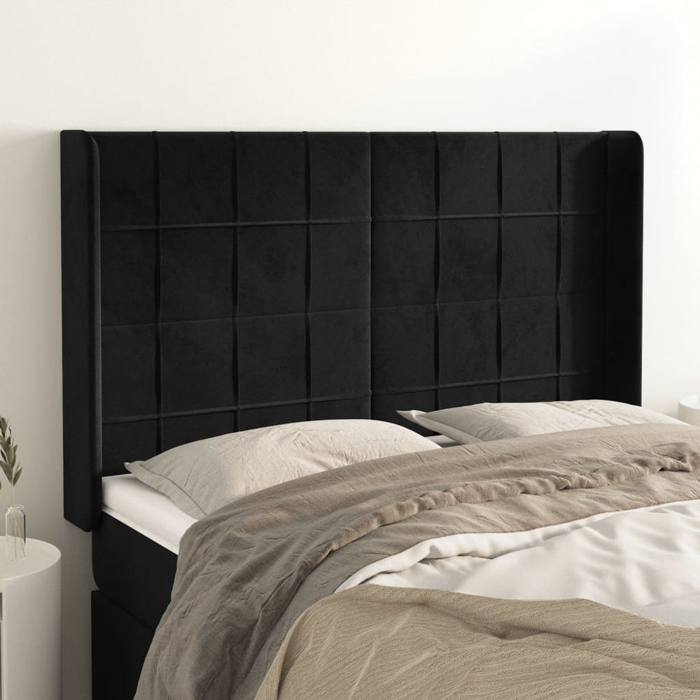 vidaXL Tête de lit à oreilles noire 147x16x118/128 cm Velours