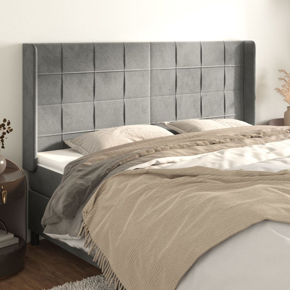 vidaXL Tête de lit à oreilles Gris clair 163x16x118/128 cm Velours