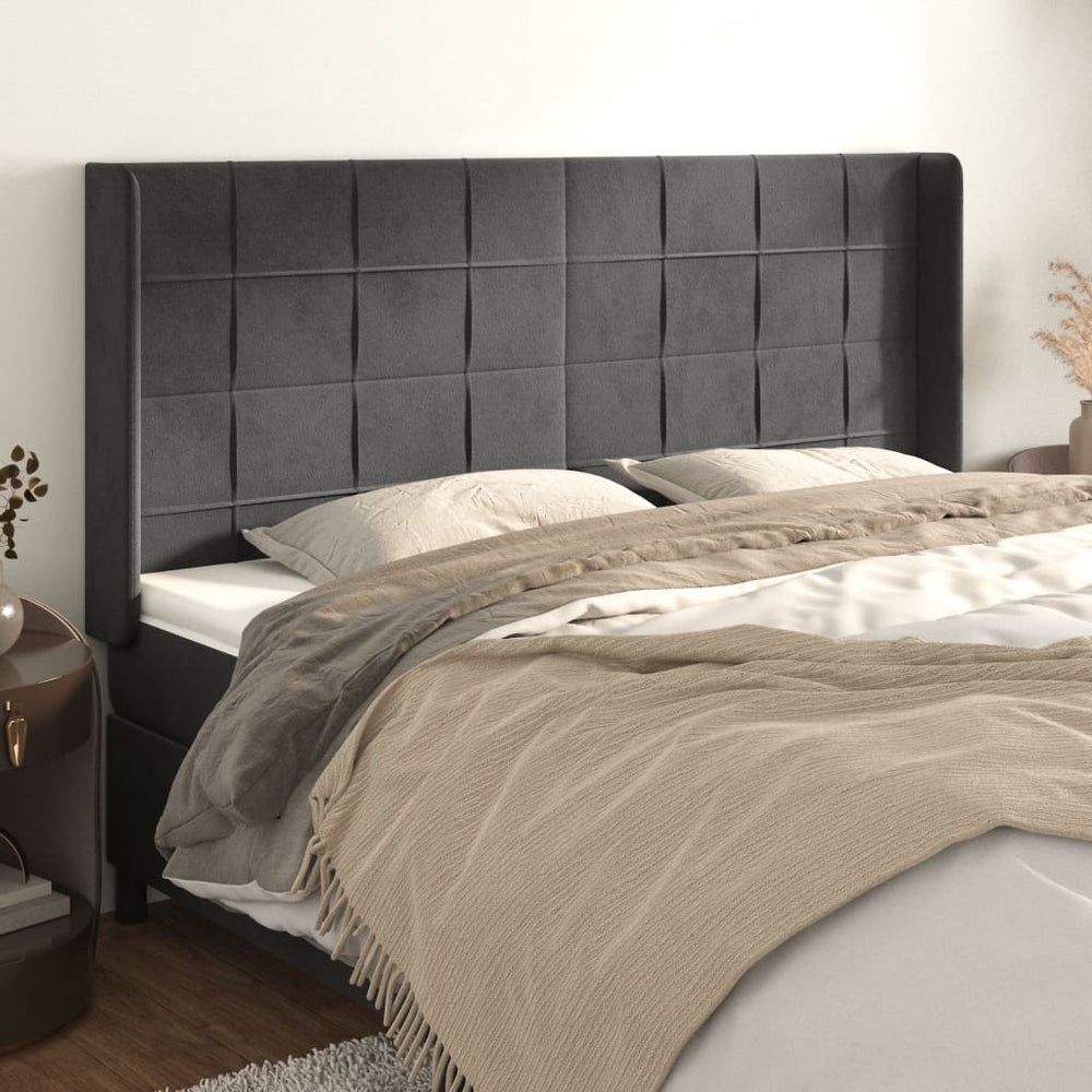 vidaXL Tête de lit à oreilles Gris foncé 163x16x118/128 cm Velours