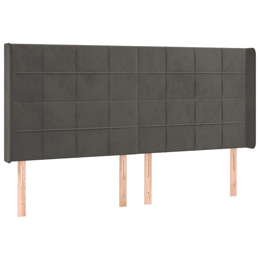 vidaXL Tête de lit avec oreilles Gris foncé 203x16x118/128 cm Velours