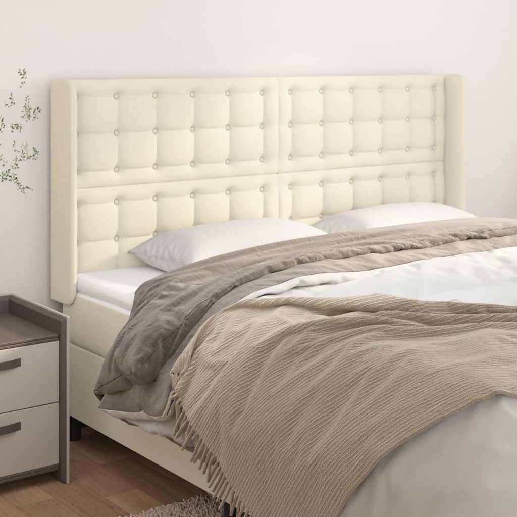 Kopfteil mit Ohren Creme 183x16x118/128 cm Kunstleder