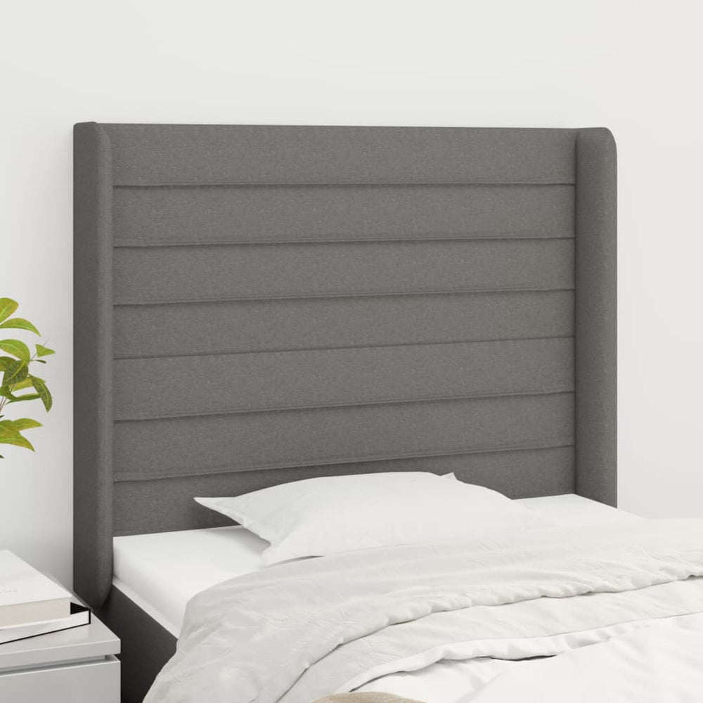 vidaXL Tête de lit à oreilles Gris foncé 83x16x118/128 cm Tissu