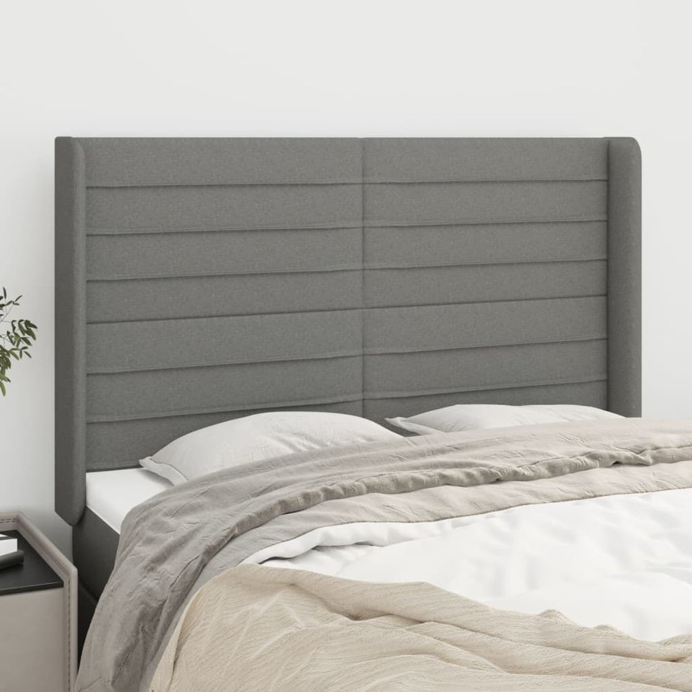 vidaXL Tête de lit à oreilles Gris foncé 147x16x118/128 cm Tissu