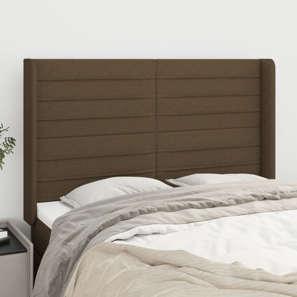 vidaXL Tête de lit à oreilles Marron foncé 147x16x118/128 cm Tissu