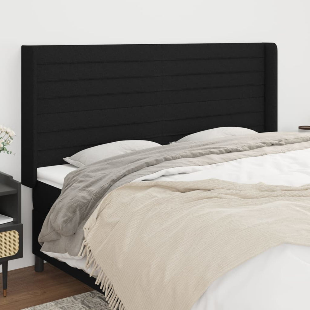 vidaXL Tête de lit à oreilles Noir 203x16x118/128 cm Tissu