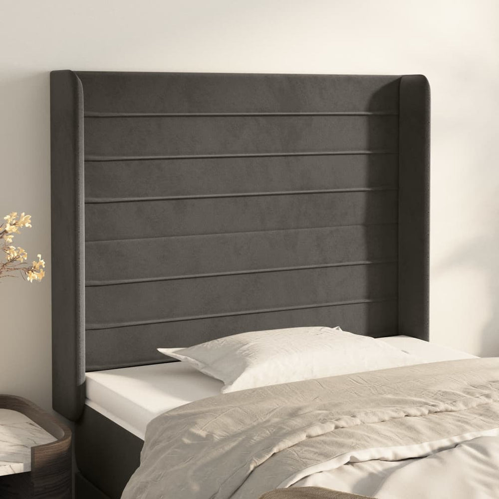 vidaXL Tête de lit à oreilles Gris foncé 93x16x118/128 cm Velours