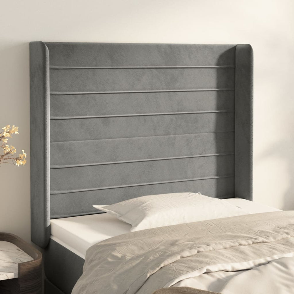 vidaXL Tête de lit à oreilles Gris clair 103x16x118/128 cm Velours