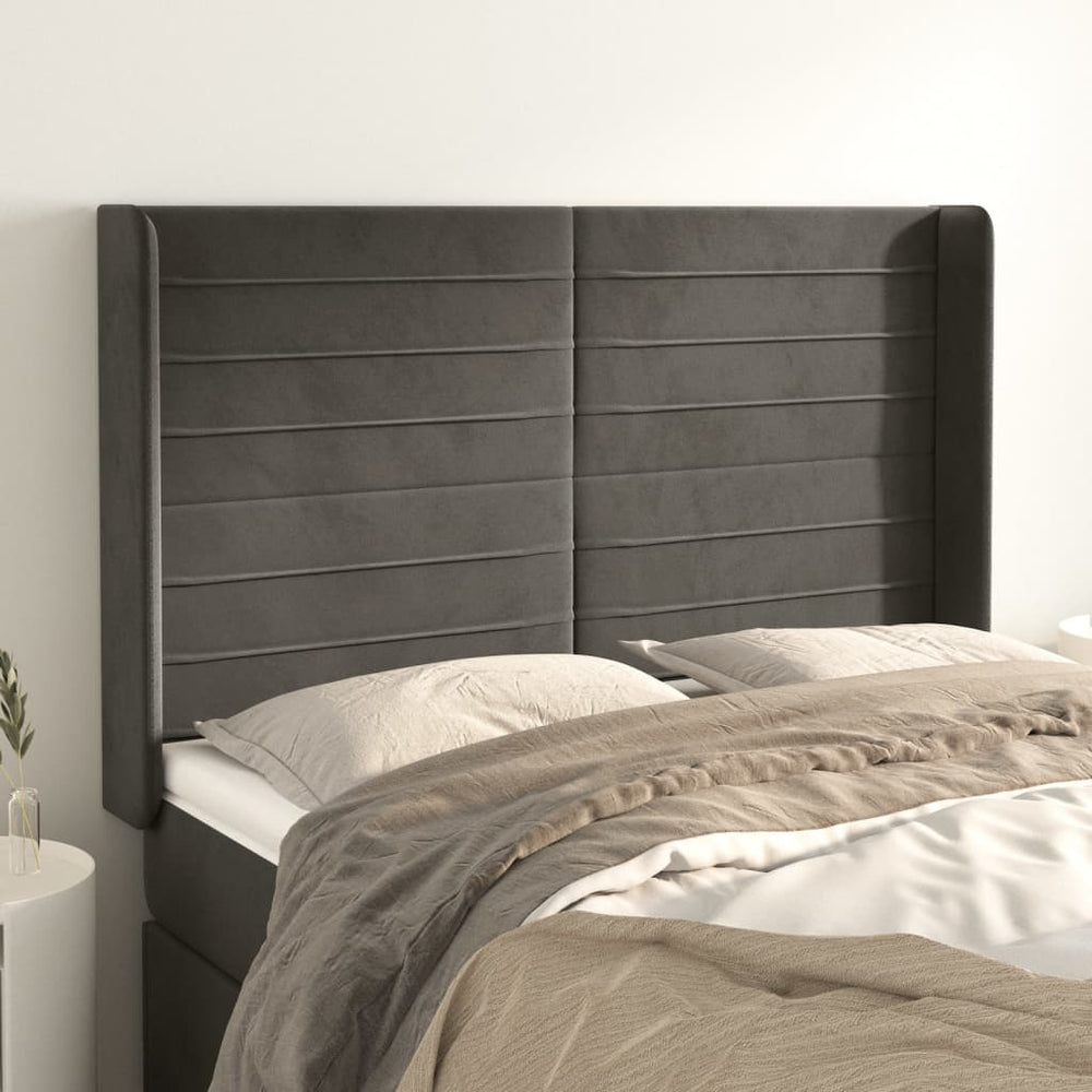 vidaXL Tête de lit à oreilles Gris foncé 147x16x118/128 cm Velours