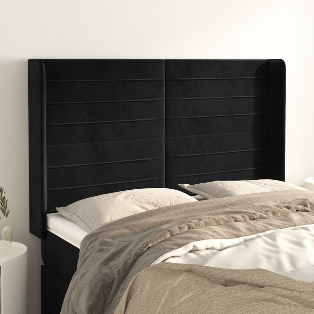 vidaXL Tête de lit à oreilles noire 147x16x118/128 cm Velours