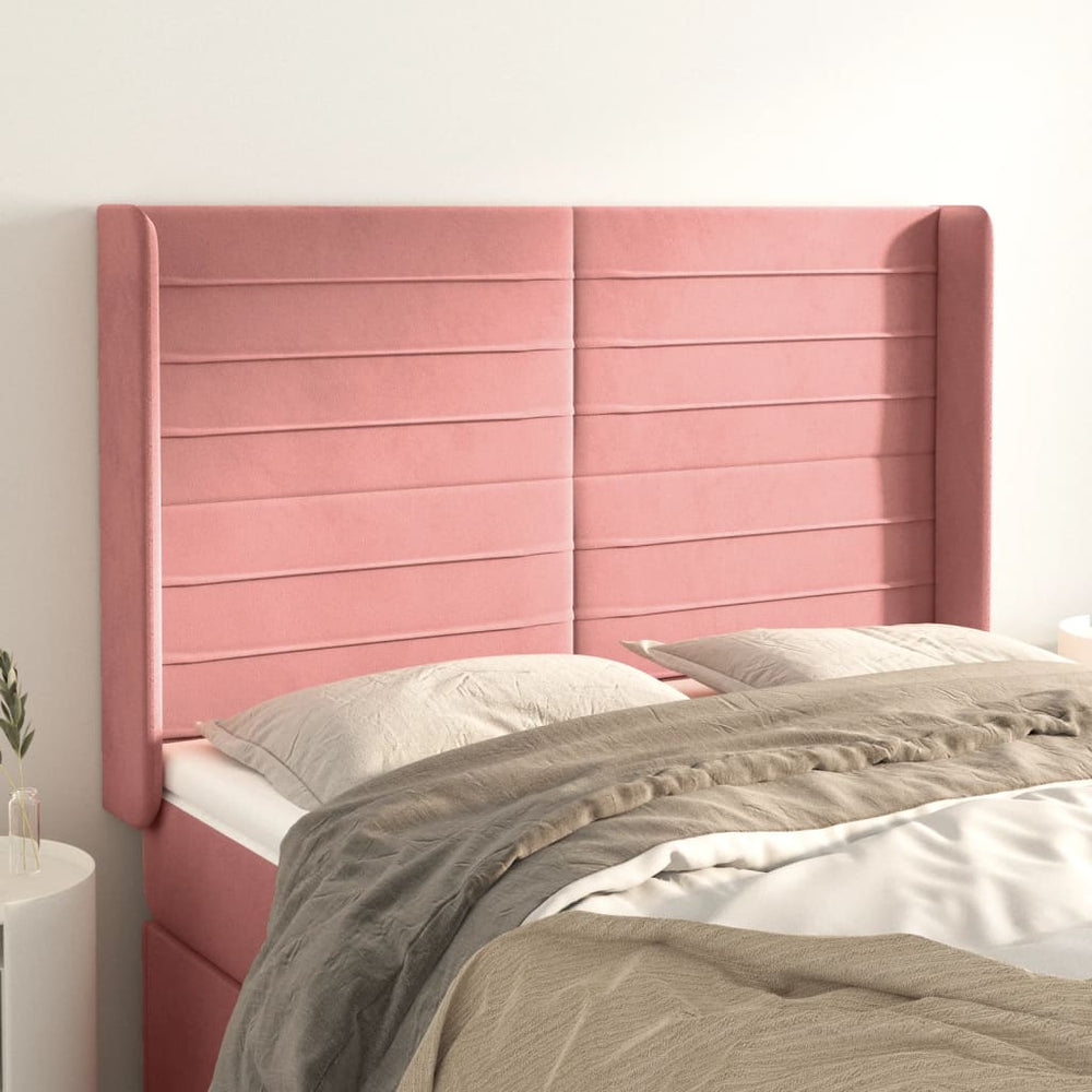 vidaXL Tête de lit à oreilles Rose 147x16x118/128 cm Velours