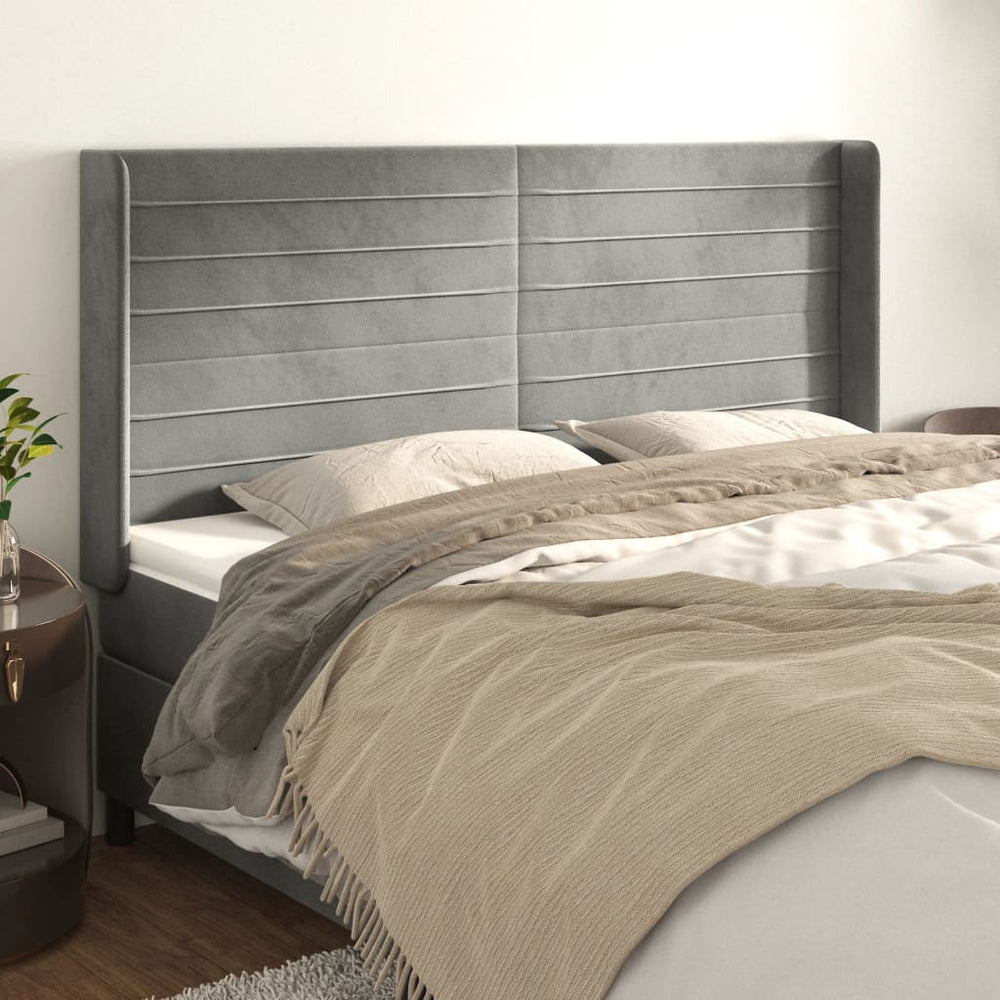 vidaXL Tête de lit à oreilles Gris clair 163x16x118/128 cm Velours