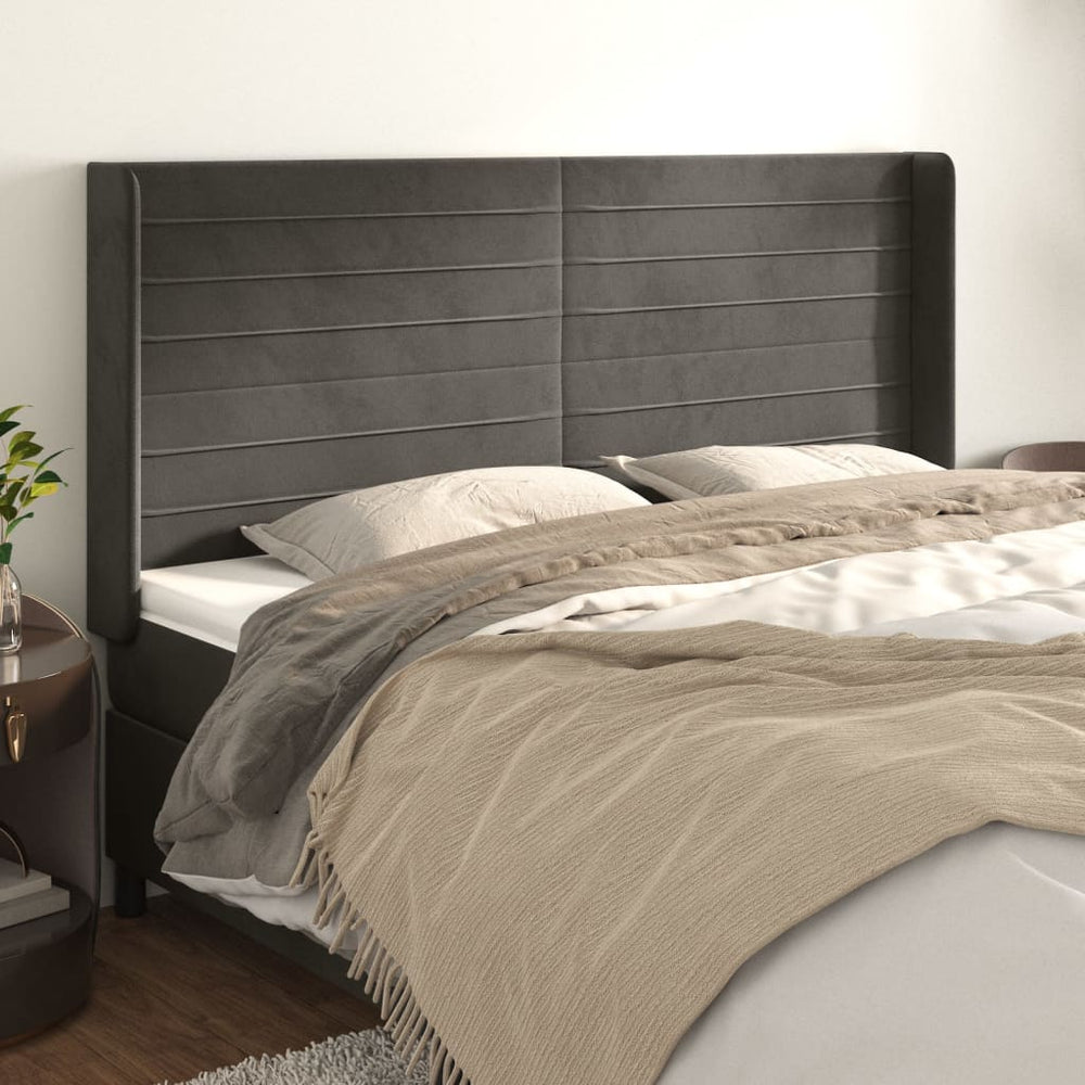 vidaXL Tête de lit à oreilles Gris foncé 163x16x118/128 cm Velours