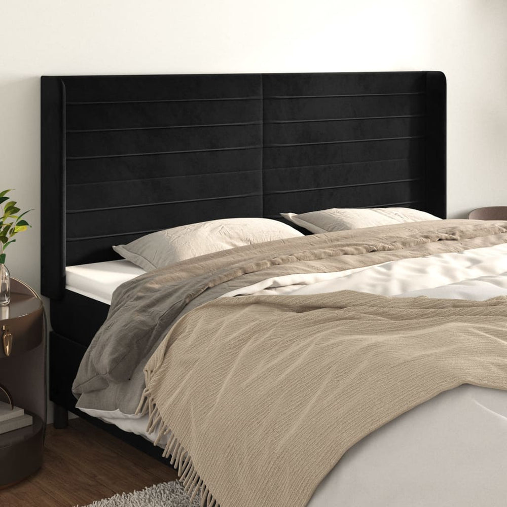 vidaXL Tête de lit à oreilles Noir 163x16x118/128 cm Velours