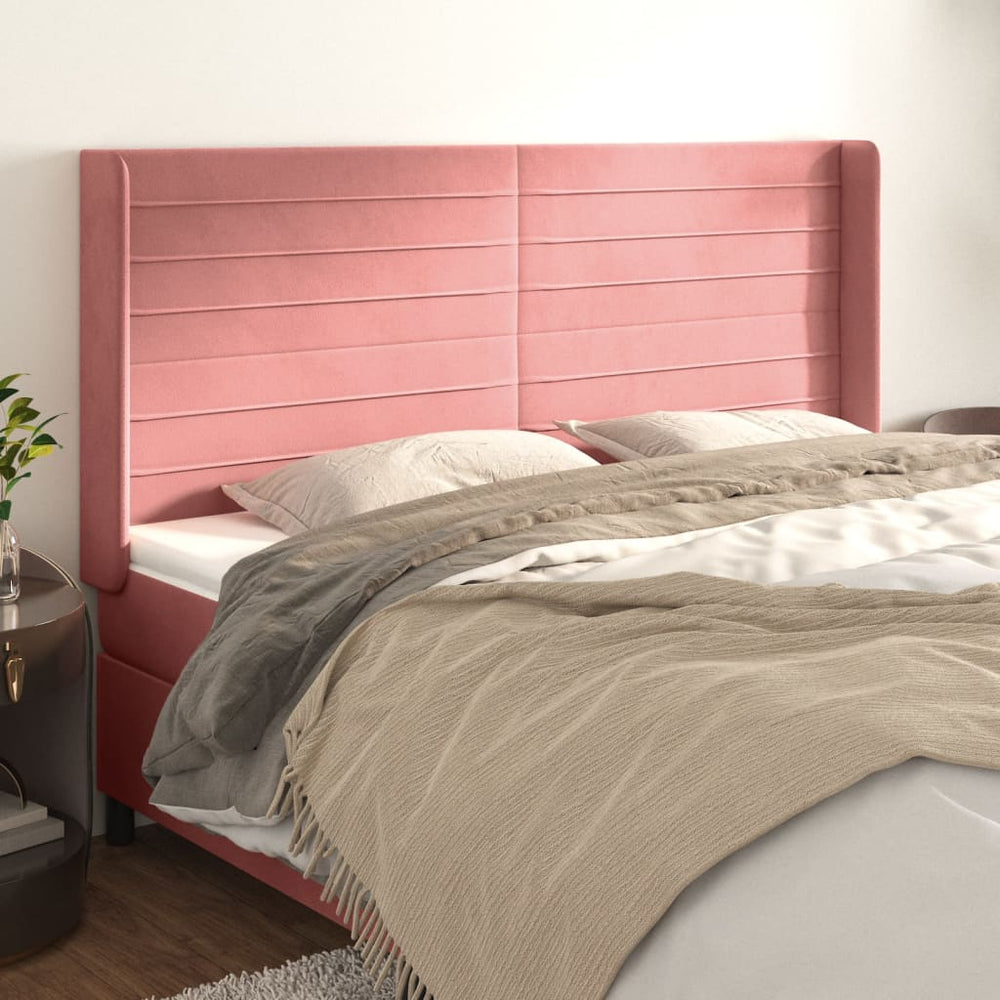 vidaXL Tête de lit à oreilles Rose 163x16x118/128 cm Velours