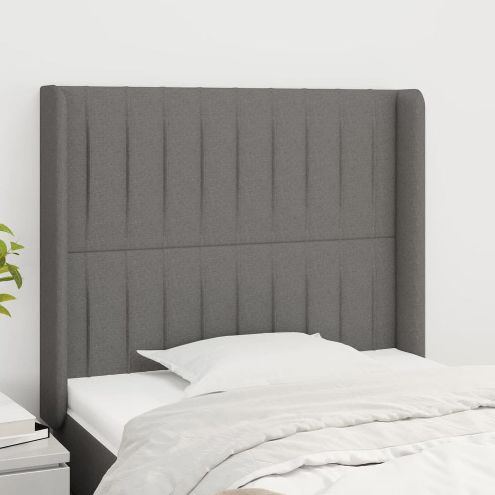 vidaXL Tête de lit à oreilles Gris foncé 83x16x118/128 cm Tissu