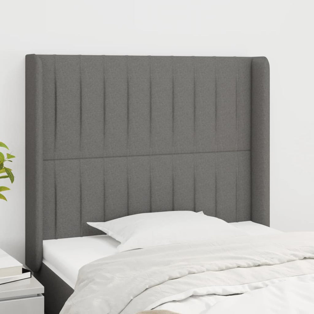 vidaXL Tête de lit avec oreilles Gris foncé 93x16x118/128 cm Tissu