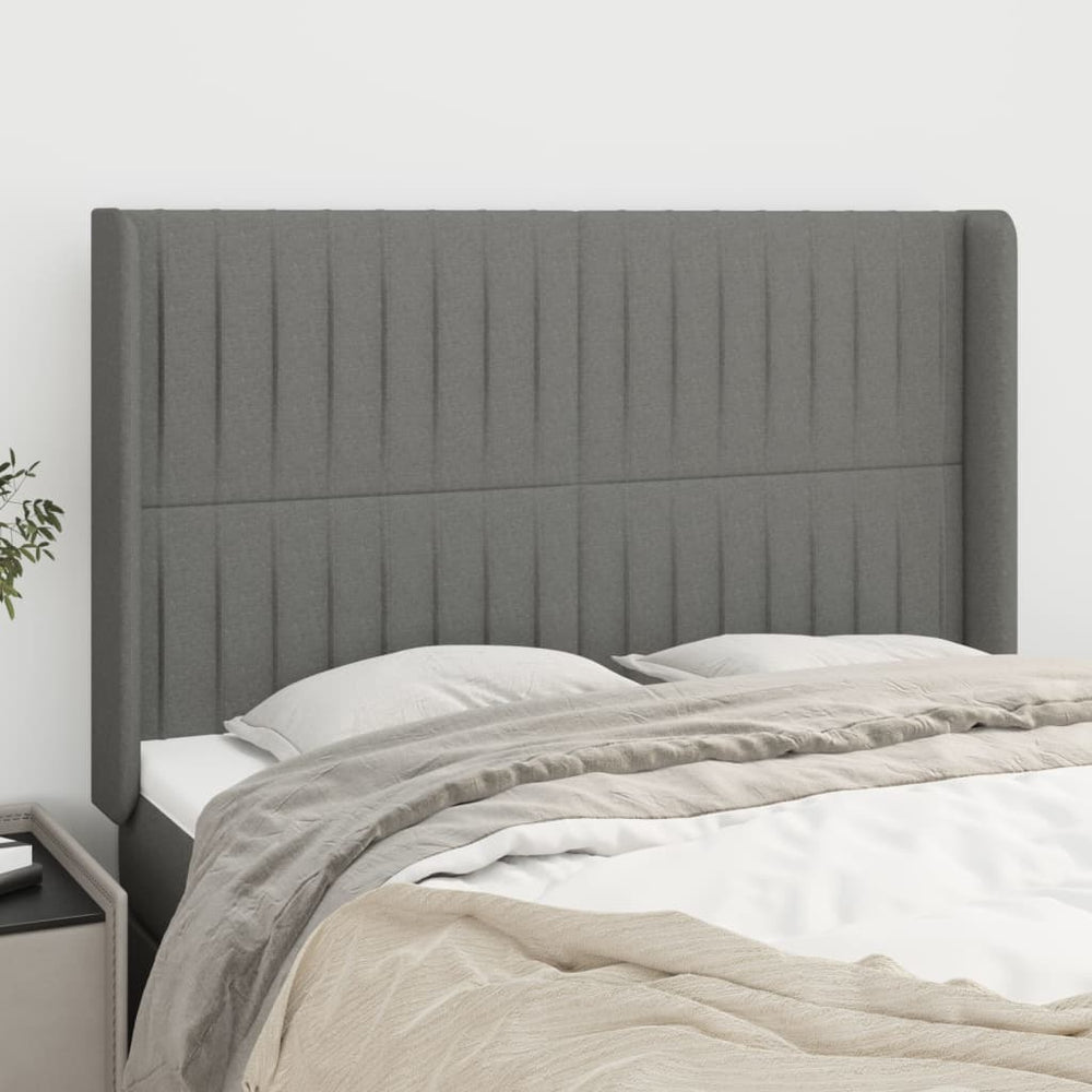 vidaXL Tête de lit à oreilles Gris foncé 147x16x118/128 cm Tissu