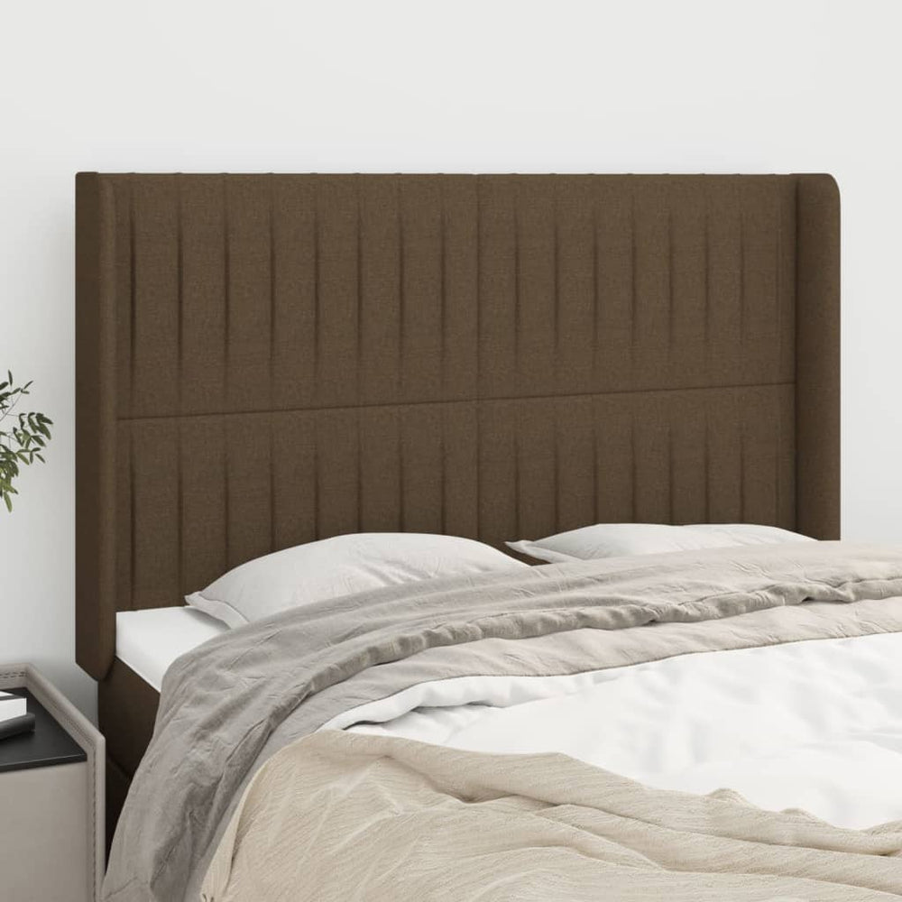 vidaXL Tête de lit à oreilles Marron foncé 147x16x118/128 cm Tissu