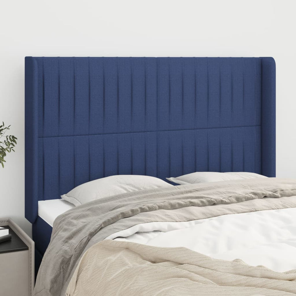 vidaXL Tête de lit à oreilles bleue 147x16x118/128 cm Tissu
