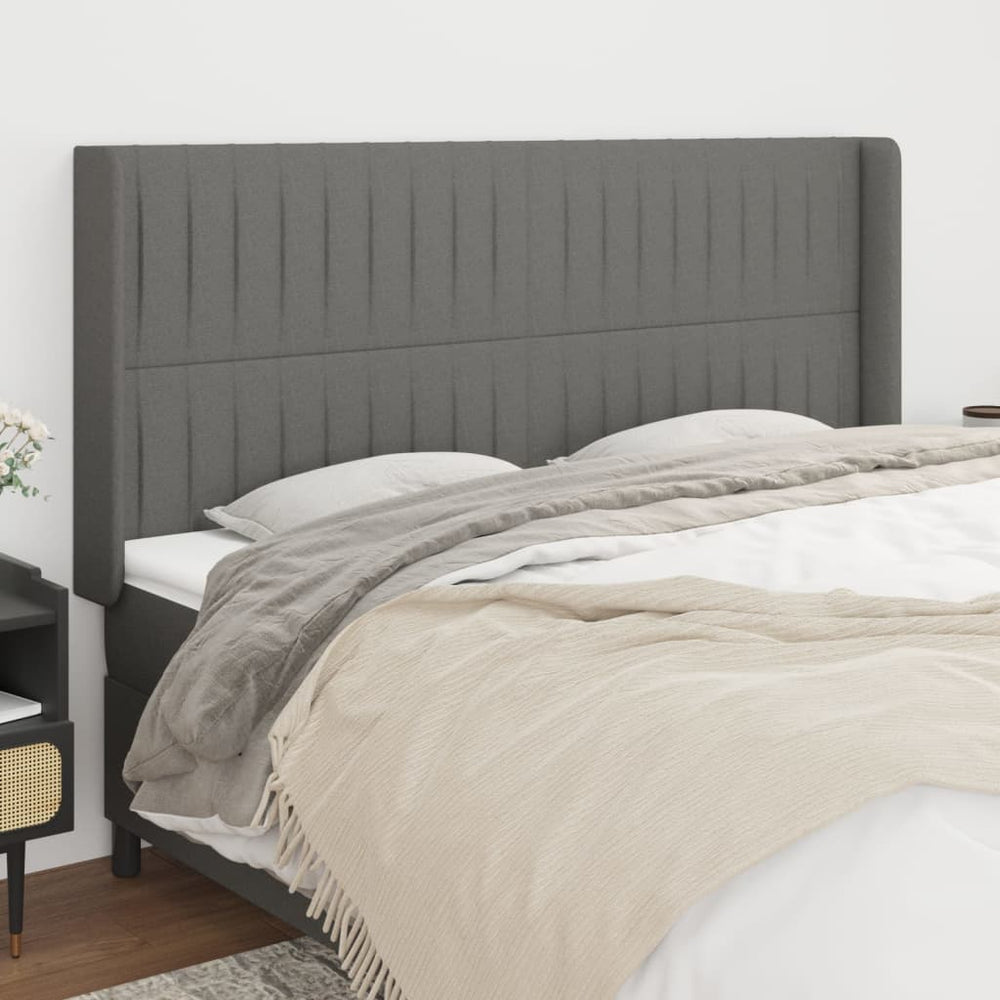 vidaXL Tête de lit avec oreilles Gris foncé 163x16x118/128 cm Tissu
