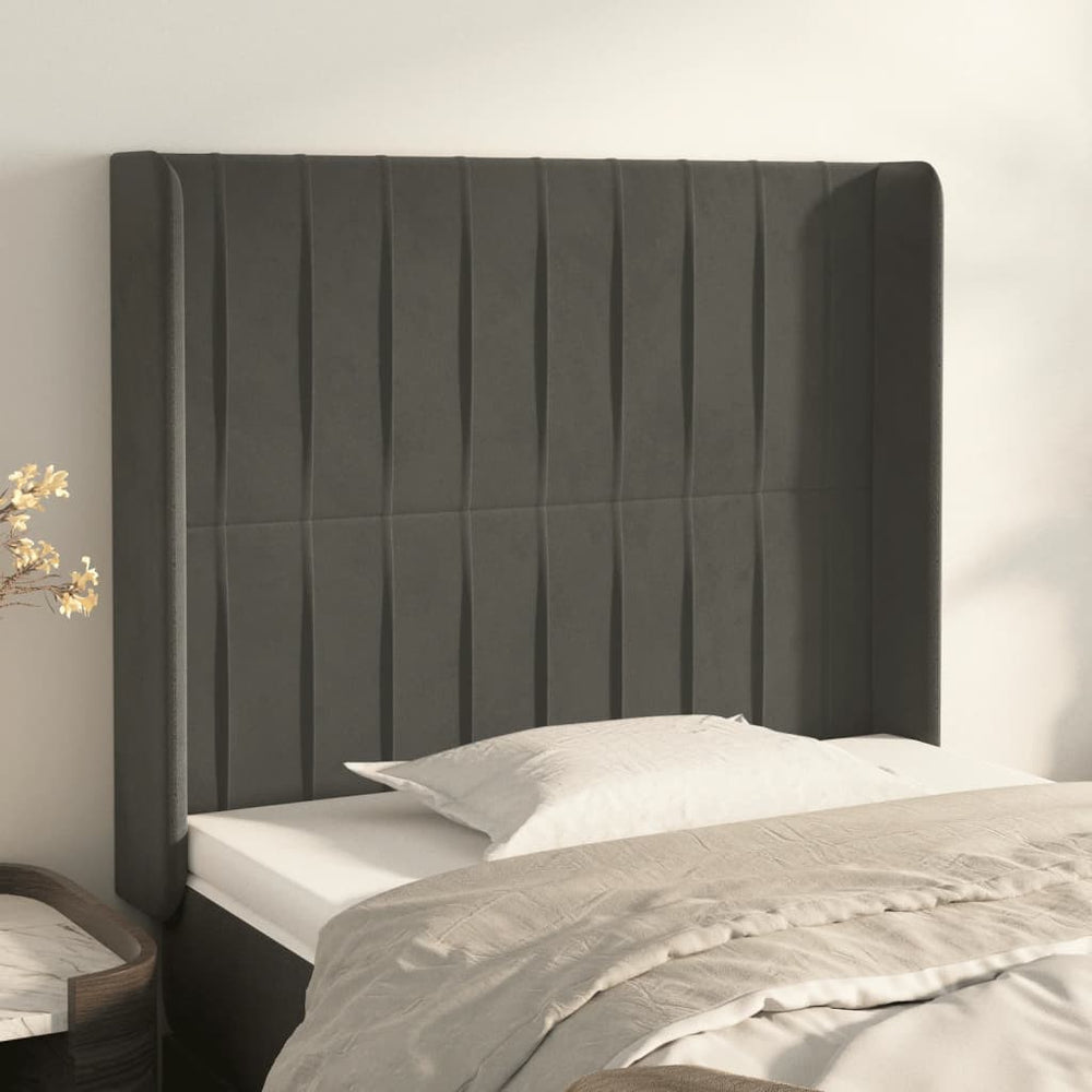 vidaXL Tête de lit à oreilles Gris foncé 83x16x118/128 cm Velours