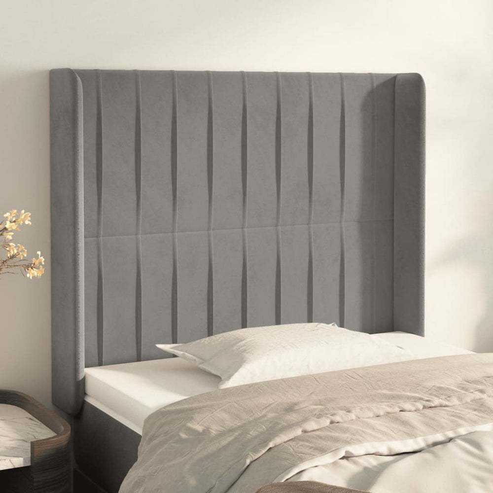 vidaXL Tête de lit à oreilles Gris clair 93x16x118/128 cm Velours
