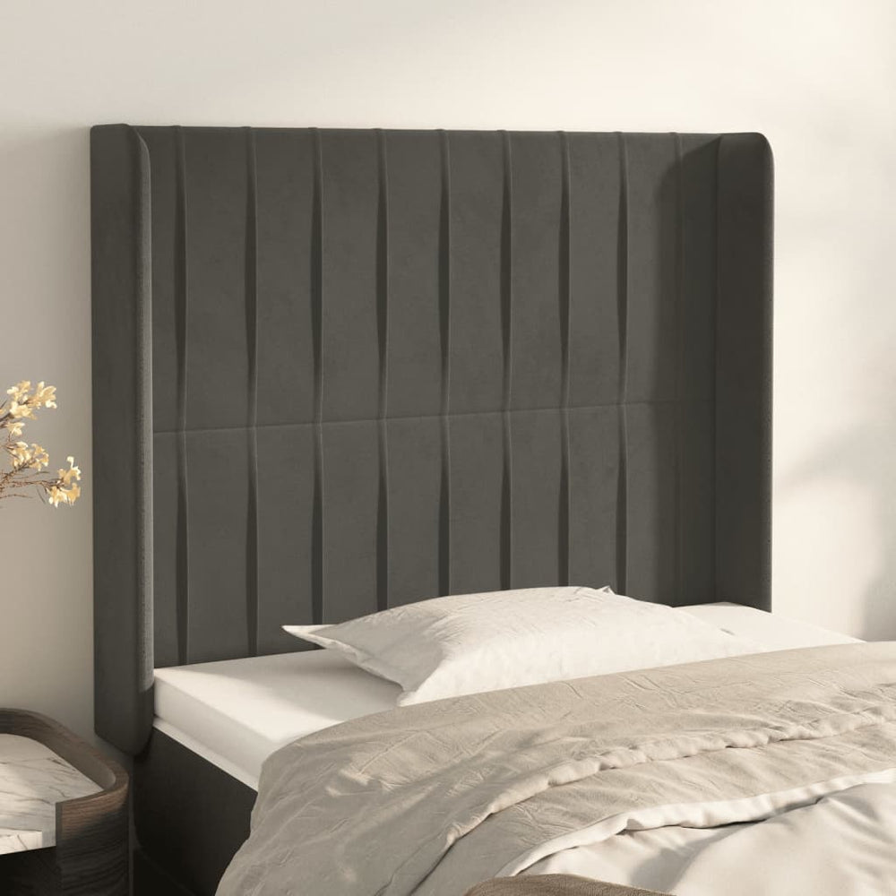 vidaXL Tête de lit à oreilles Gris foncé 93x16x118/128 cm Velours