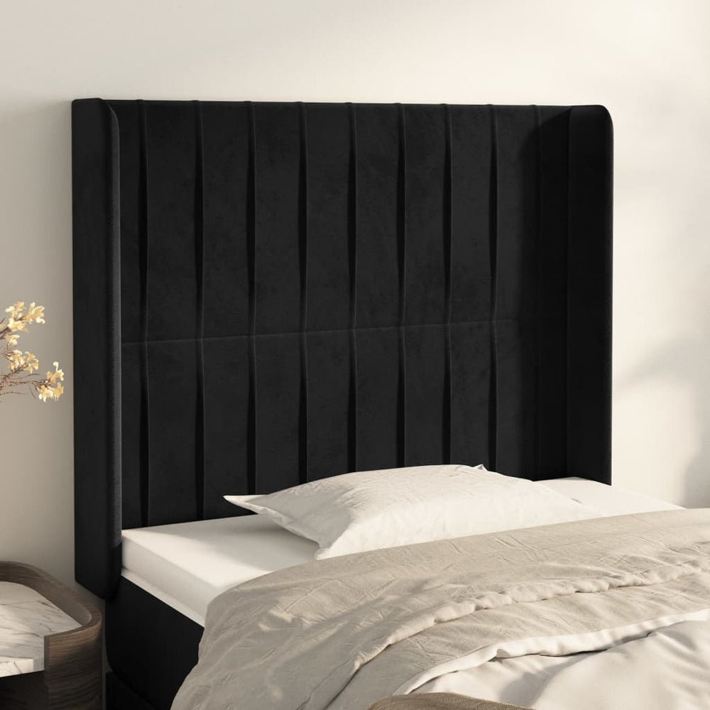 vidaXL Tête de lit à oreilles Noir 93x16x118/128 cm Velours