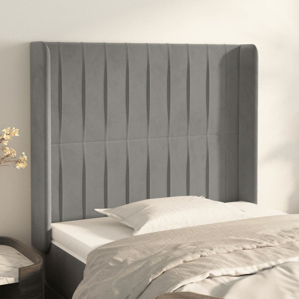 vidaXL Tête de lit à oreilles Gris clair 103x16x118/128 cm Velours