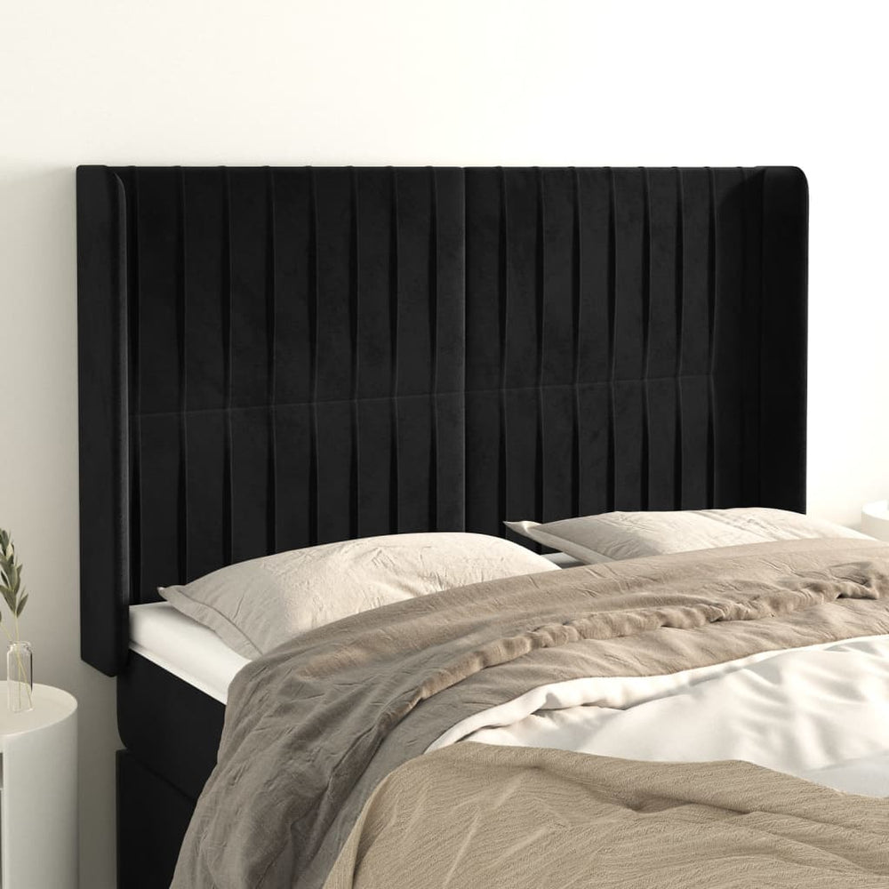 vidaXL Tête de lit à oreilles noire 147x16x118/128 cm Velours