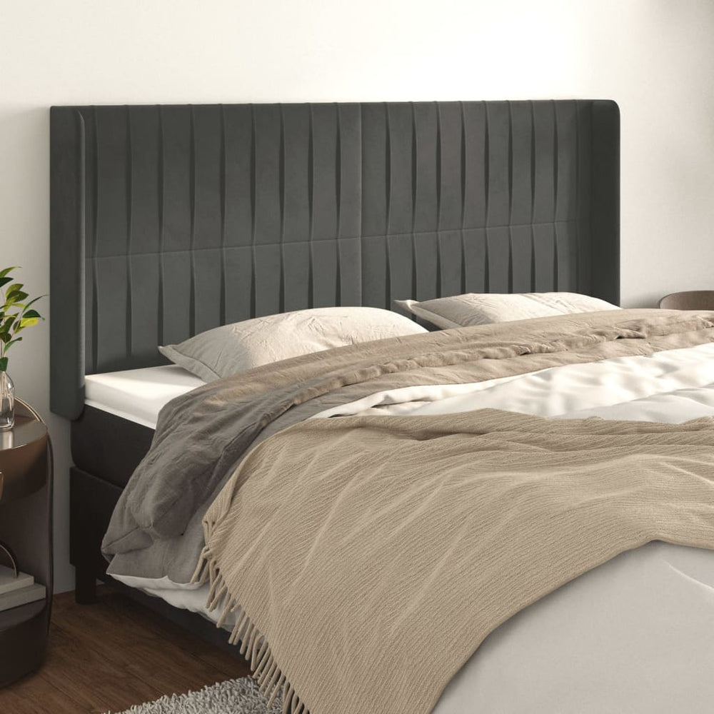 vidaXL Tête de lit à oreilles Gris foncé 163x16x118/128 cm Velours