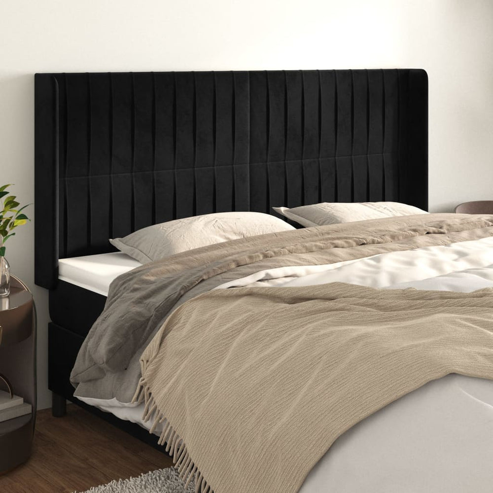 vidaXL Tête de lit à oreilles Noir 163x16x118/128 cm Velours