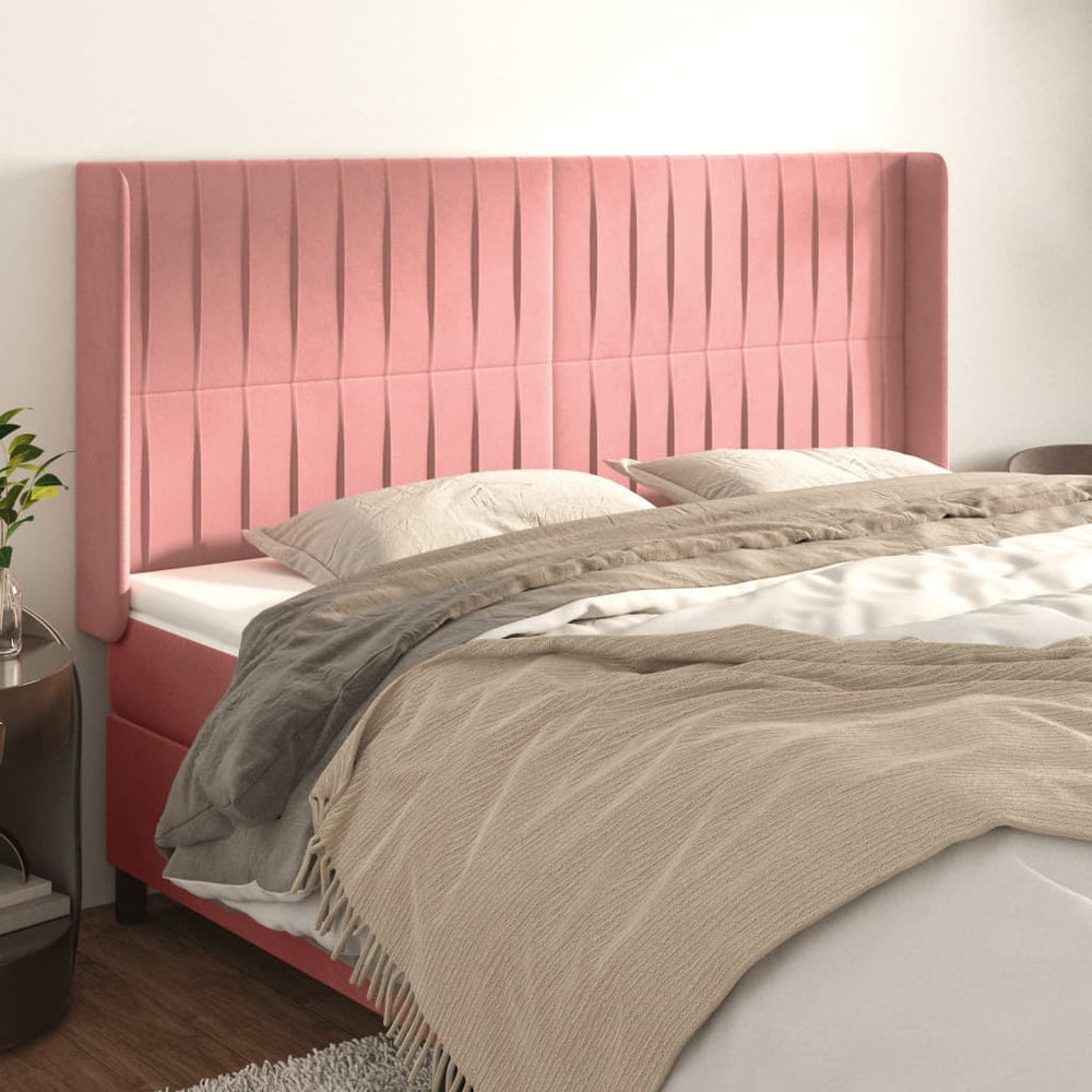 vidaXL Tête de lit à oreilles Rose 163x16x118/128 cm Velours