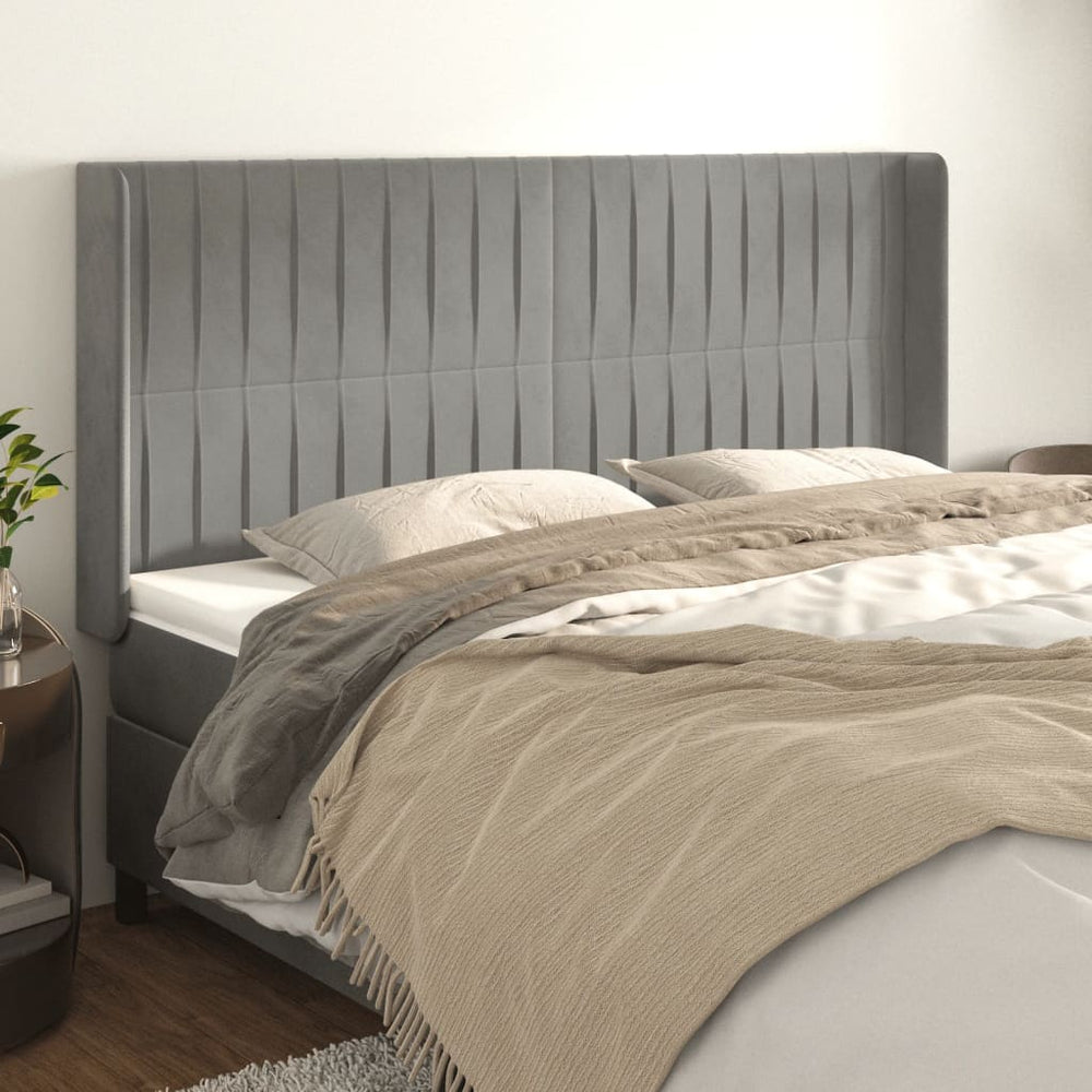 vidaXL Tête de lit à oreilles gris clair 183x16x118/128 cm velours