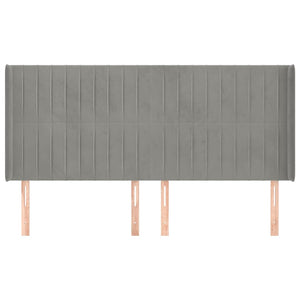 Kopfteil mit Ohren Hellgrau 203x16x118/128 cm Samt