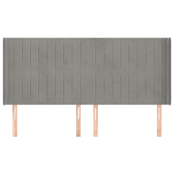 Kopfteil mit Ohren Hellgrau 203x16x118/128 cm Samt