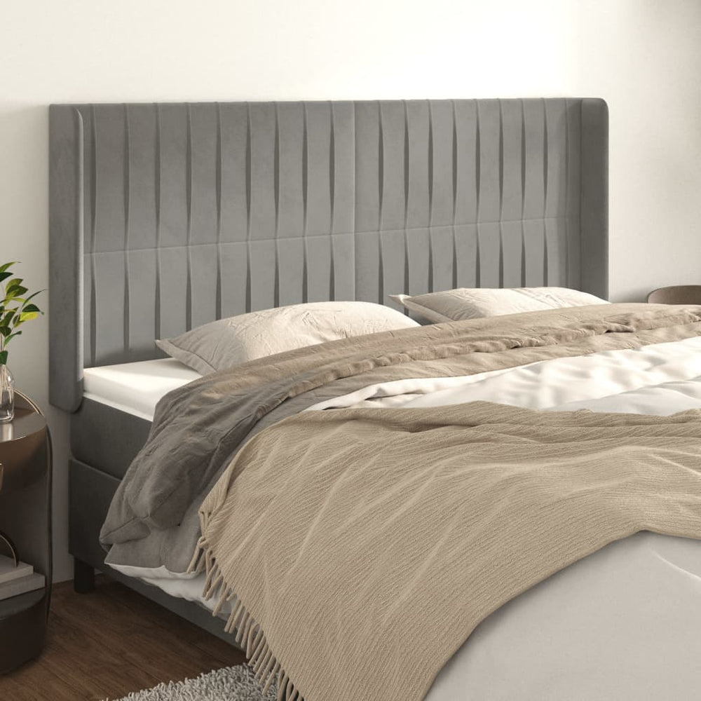 vidaXL Tête de lit à oreilles gris clair 203x16x118/128 cm velours