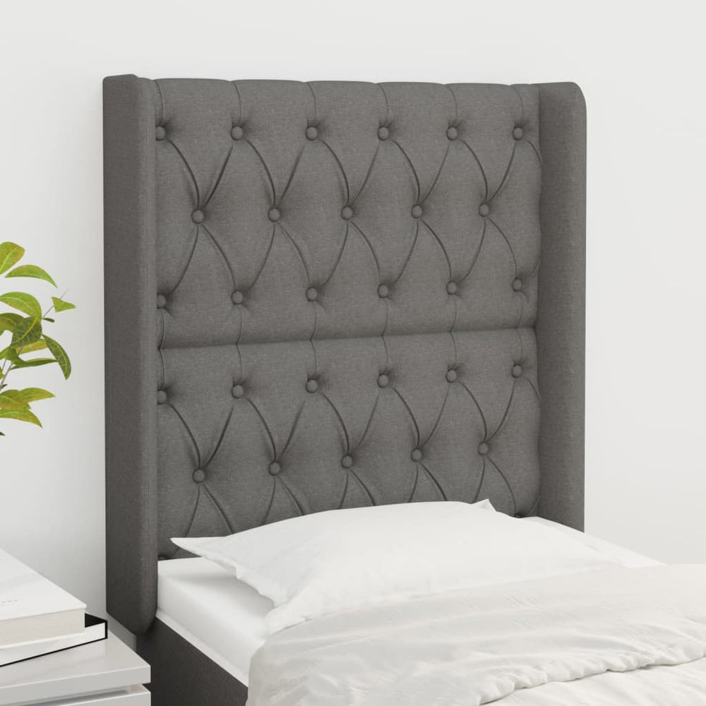 vidaXL Tête de lit à oreilles Gris foncé 83x16x118/128 cm Tissu