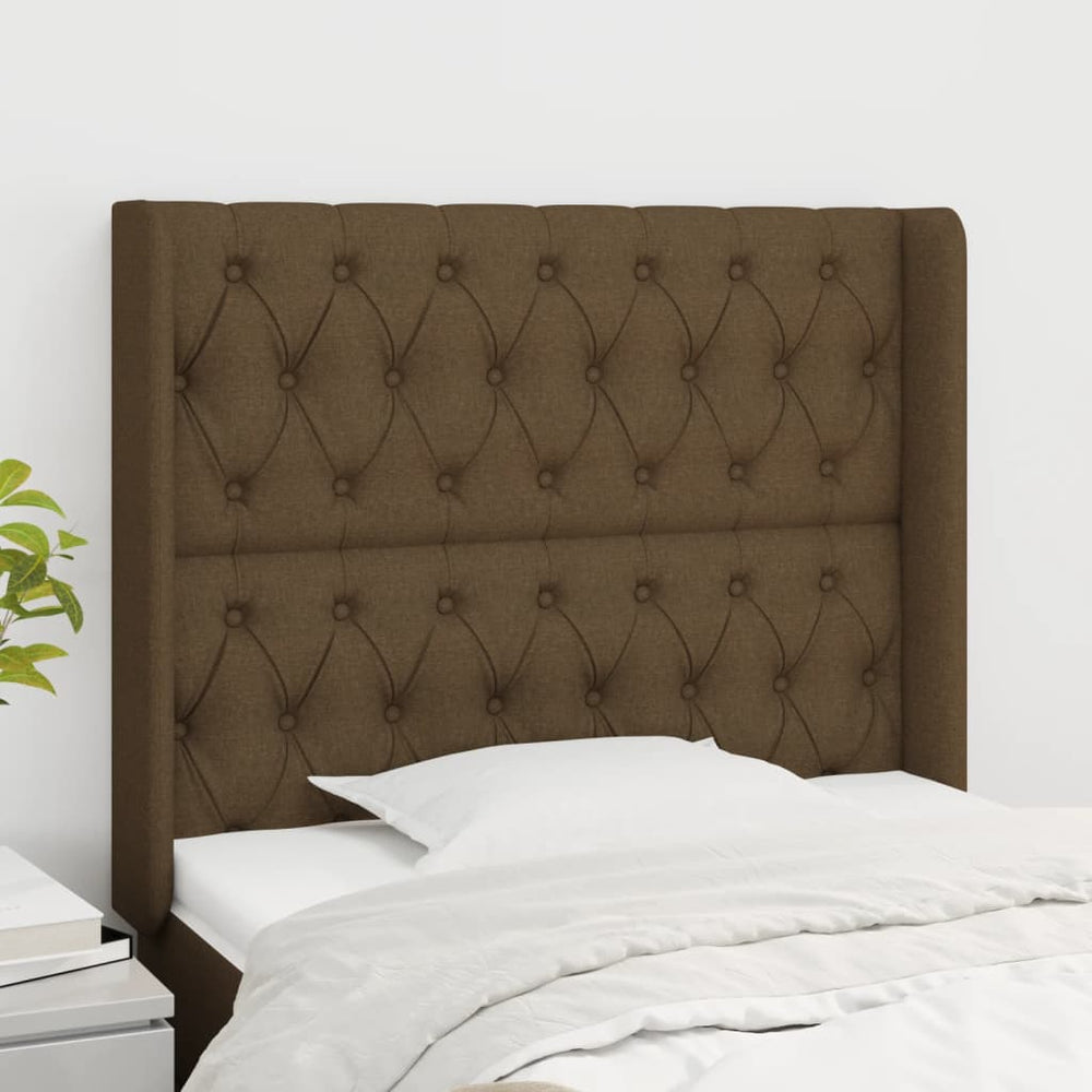 vidaXL Tête de lit à oreilles Marron foncé 93x16x118/128 cm Tissu