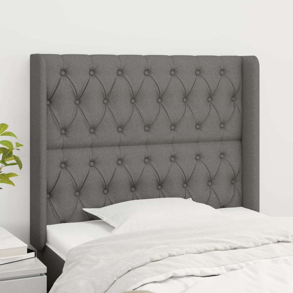 vidaXL Tête de lit à oreilles Gris foncé 103x16x118/128 cm Tissu