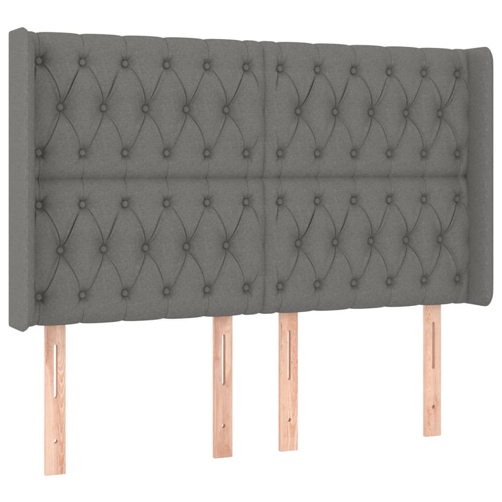 vidaXL Tête de lit à oreilles Gris foncé 147x16x118/128 cm Tissu