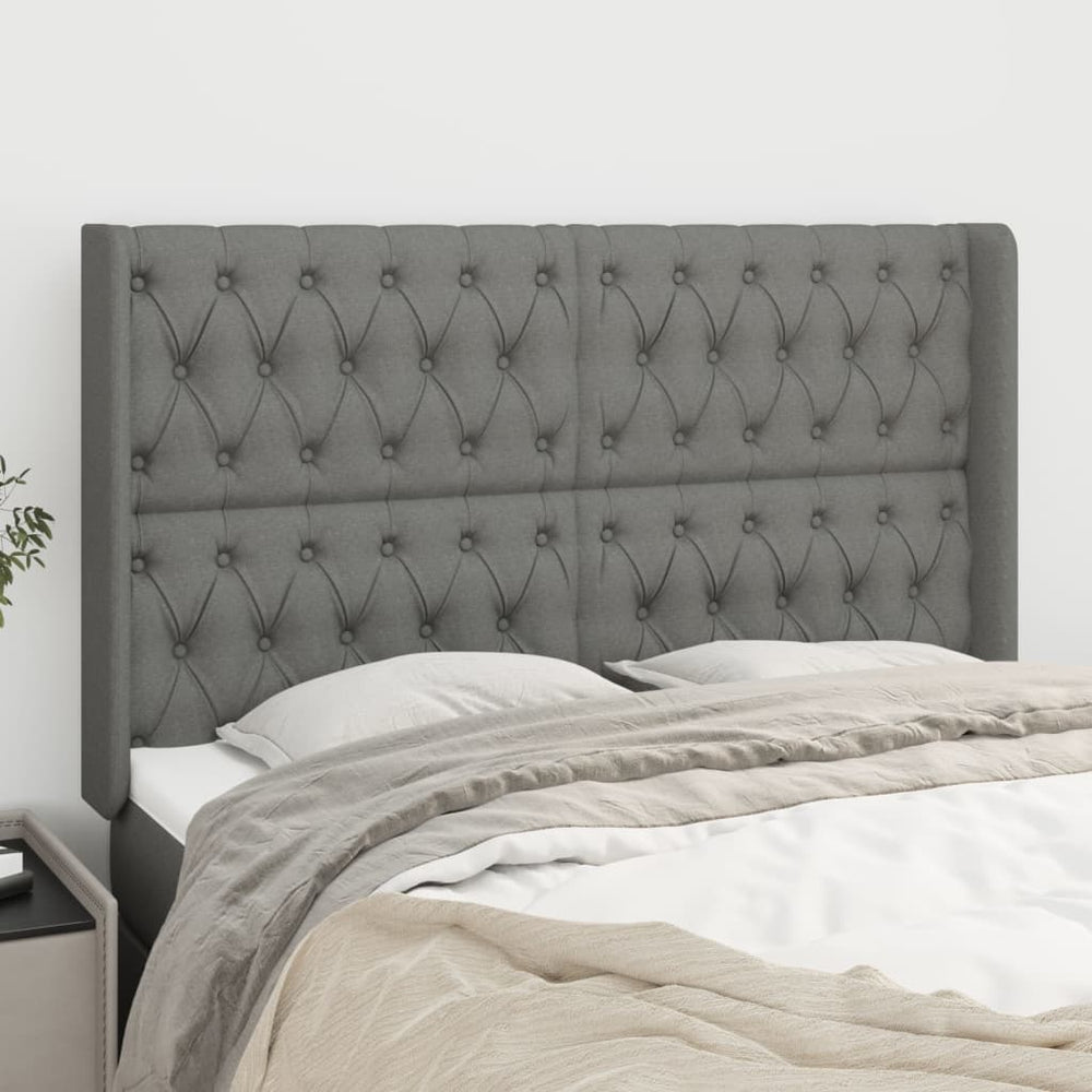 vidaXL Tête de lit à oreilles Gris foncé 147x16x118/128 cm Tissu