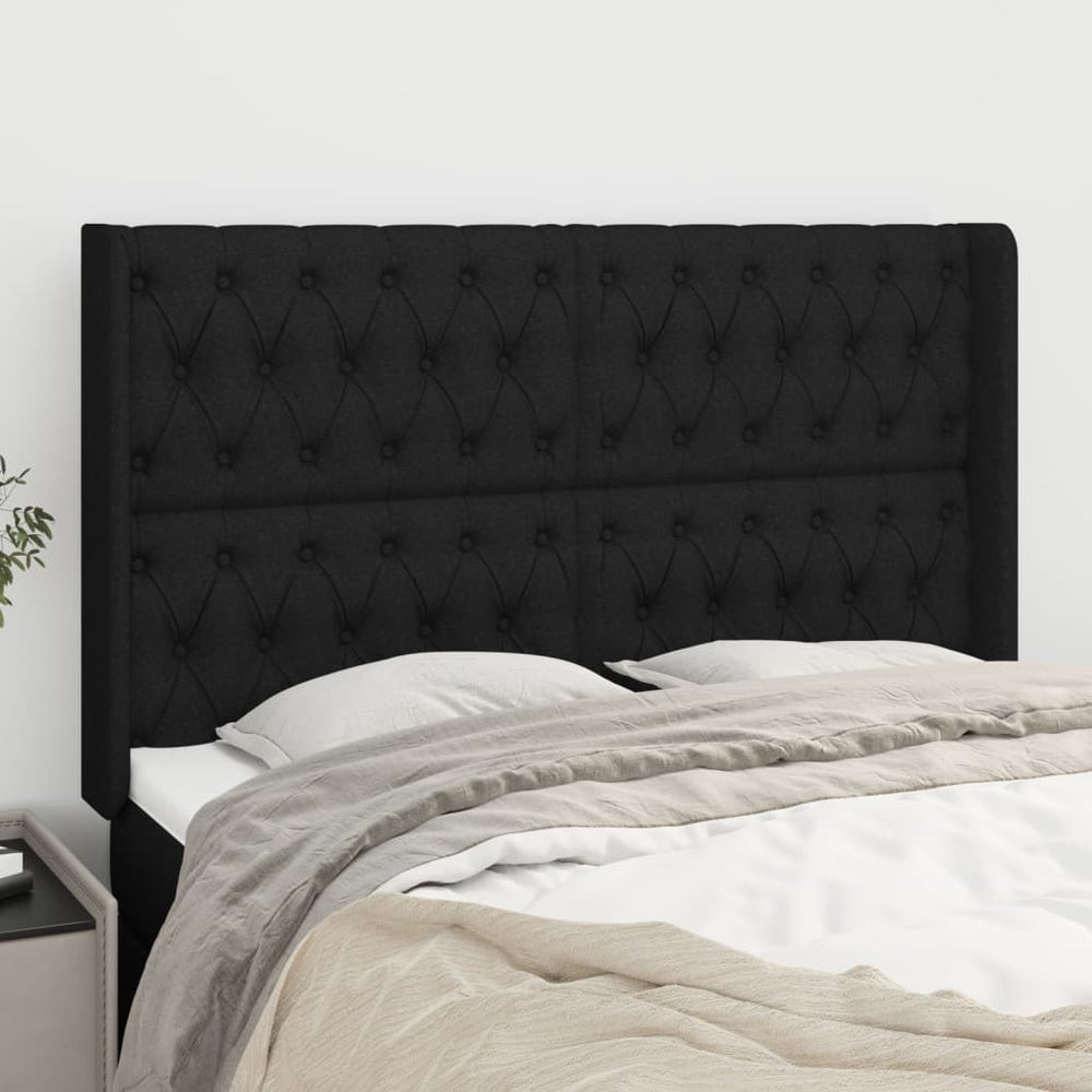 vidaXL Tête de lit à oreilles Noir 163x16x118/128 cm Tissu