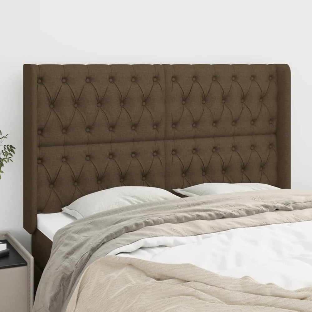 vidaXL Tête de lit à oreilles Marron foncé 163x16x118/128 cm Tissu