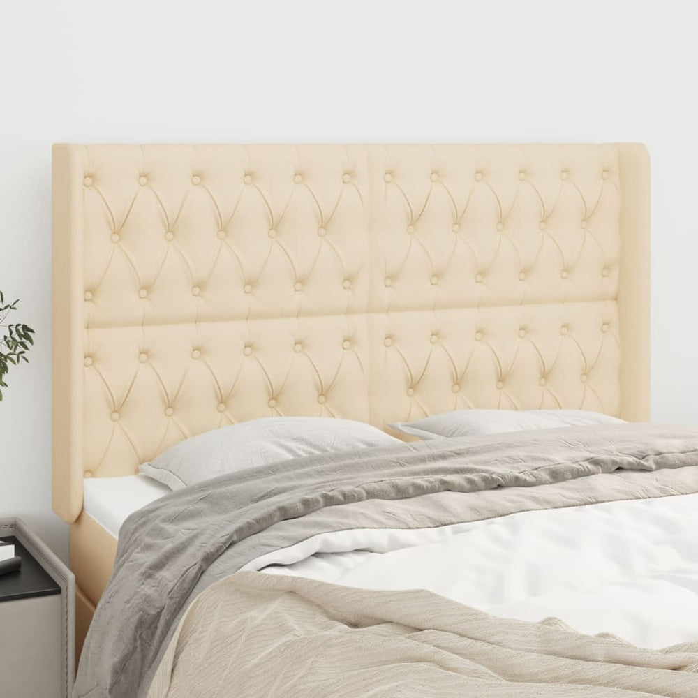 vidaXL Tête de lit à oreilles Crème 163x16x118/128 cm Tissu