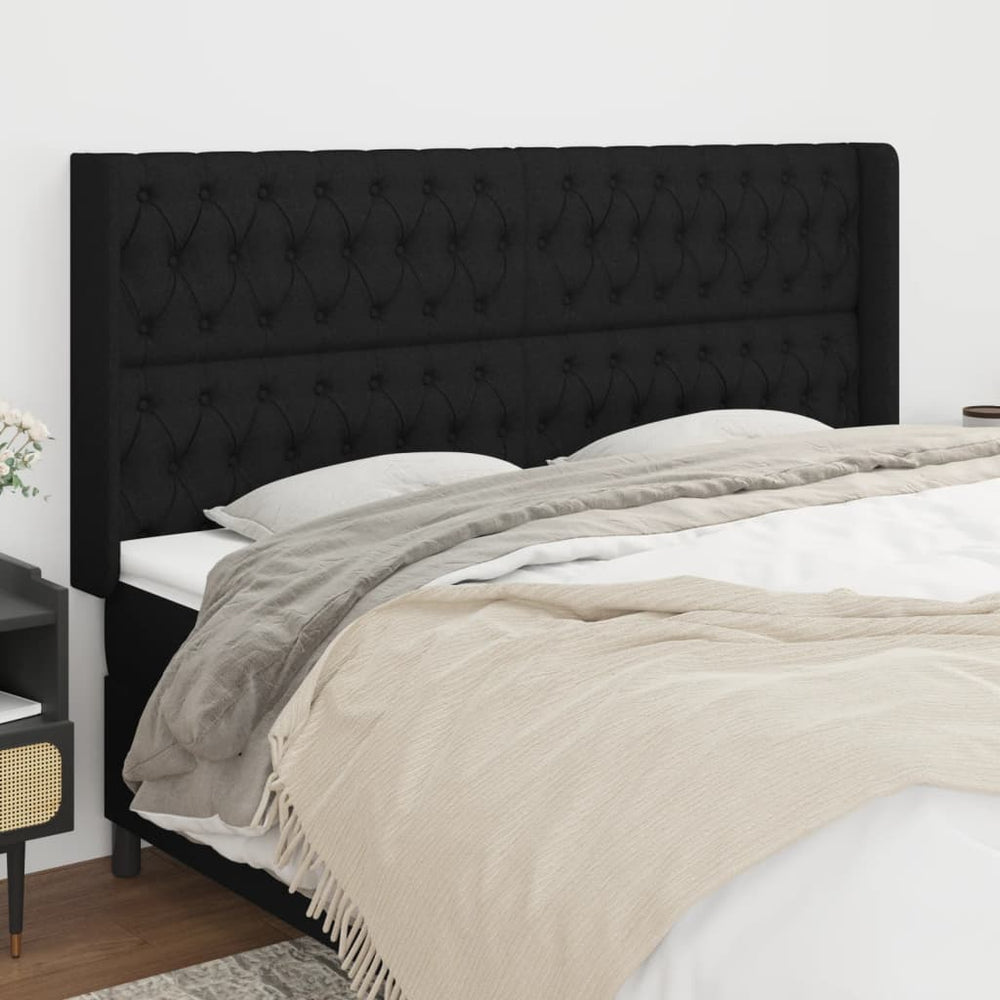 vidaXL Tête de lit à oreilles Noir 183x16x118/128 cm Tissu
