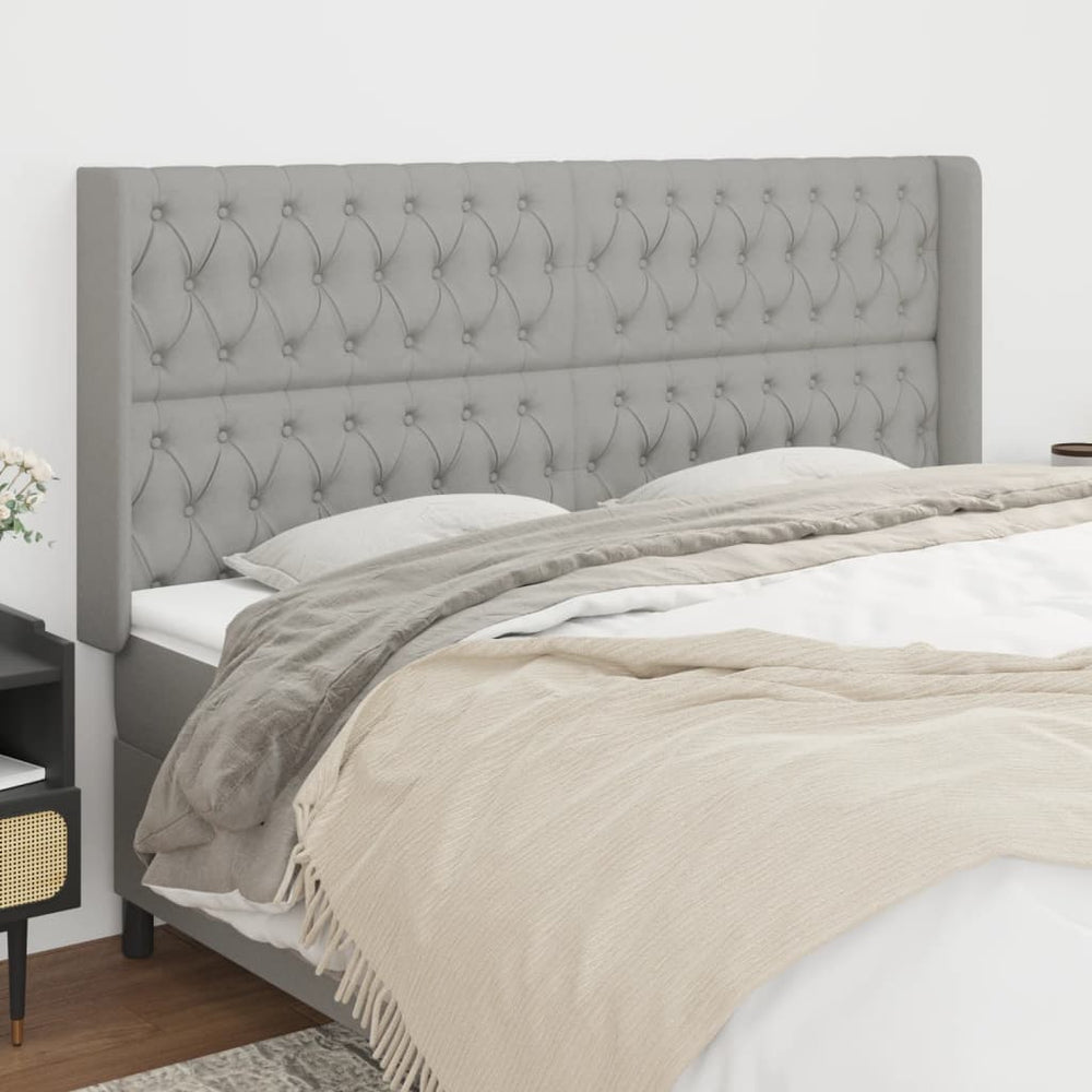 vidaXL Tête de lit à oreilles Gris clair 203x16x118/128 cm Tissu