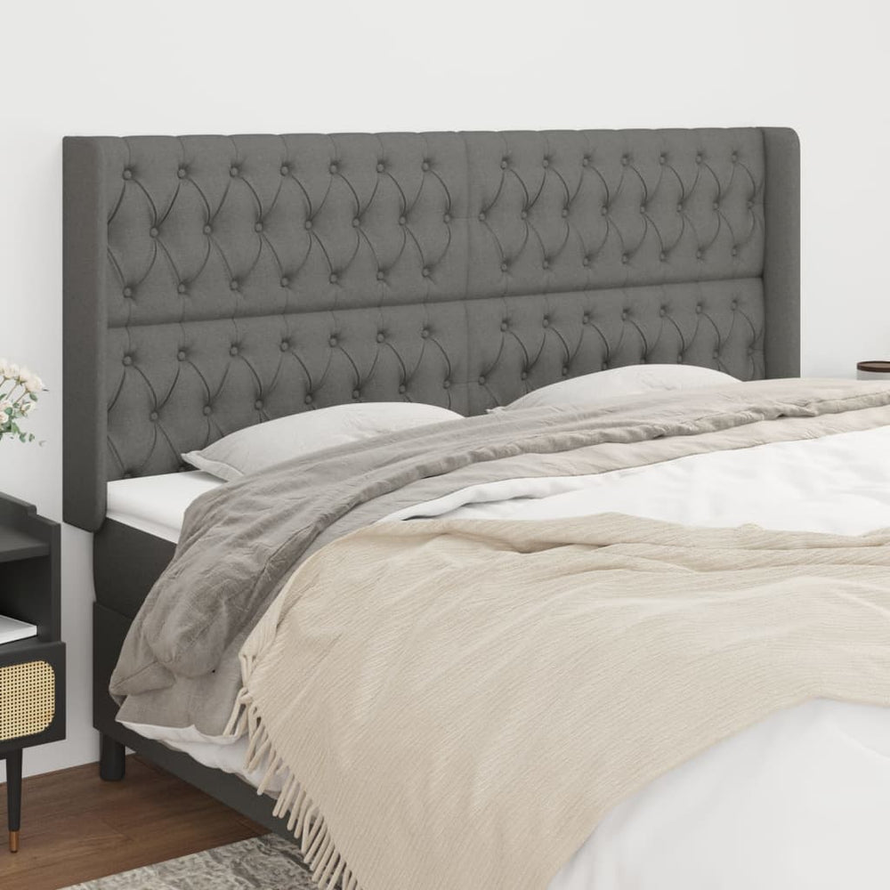 vidaXL Tête de lit à oreilles Gris foncé 203x16x118/128 cm Tissu